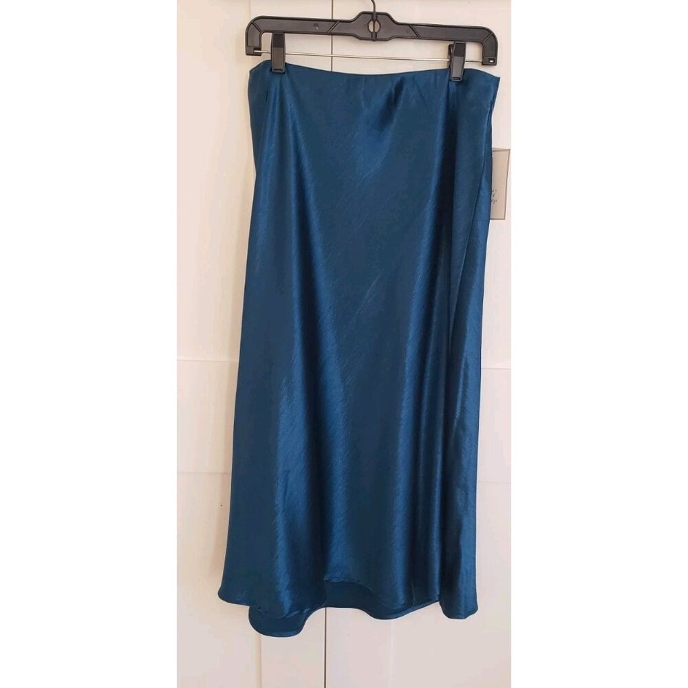 NWT CALLIGRAPHIE TURQUOISE SATIN MIDI SKIRT MEDIUM - Picture 4 of 9